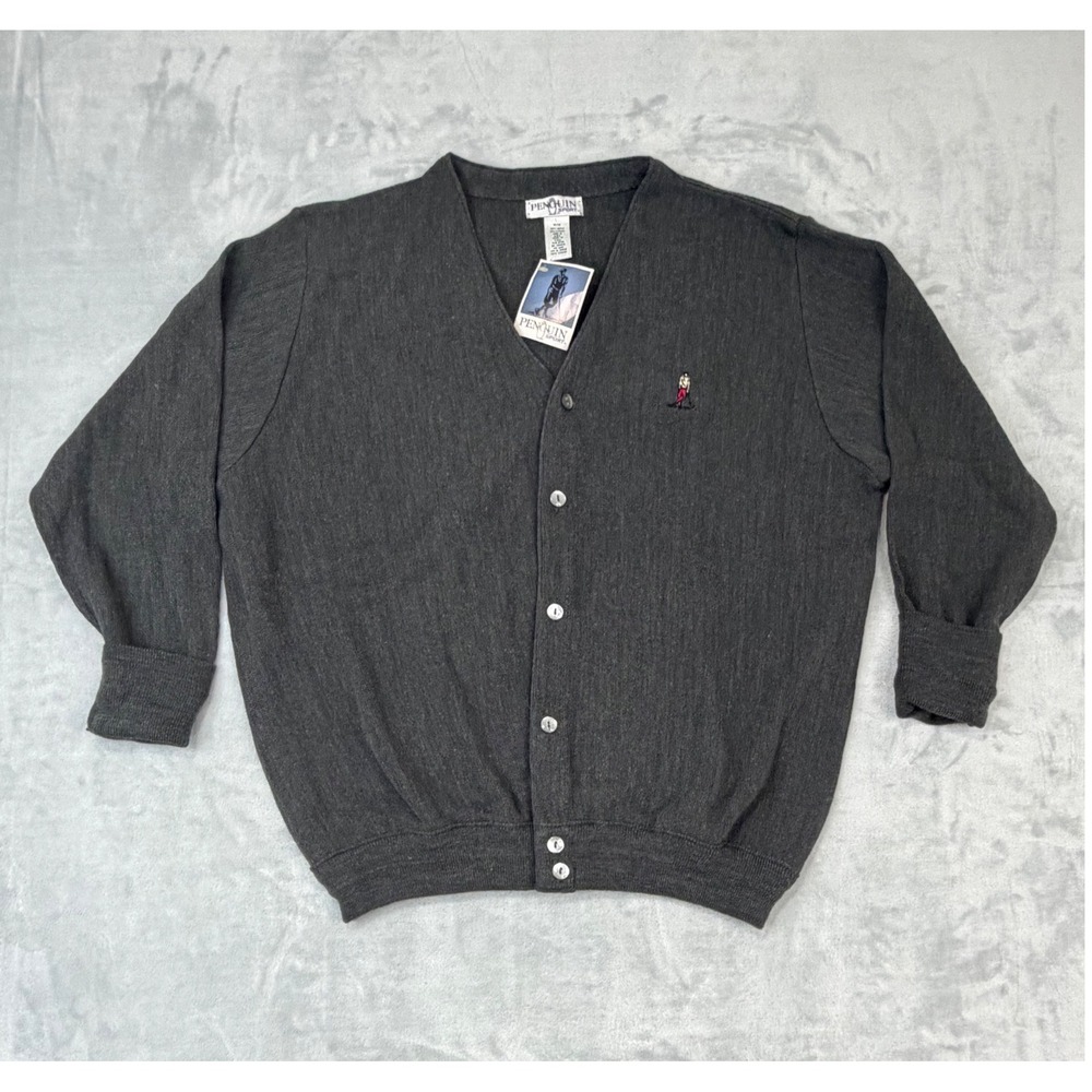 Vintage Penguin Sport Mens Cardigan XL Gray Knit Golf USA Grandpacore Preppy